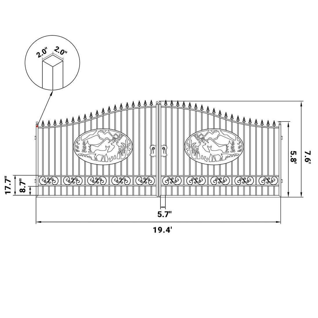 Greatbear 20x8 ft Steel Dual Swing Driveway Gate - Serenity Provision