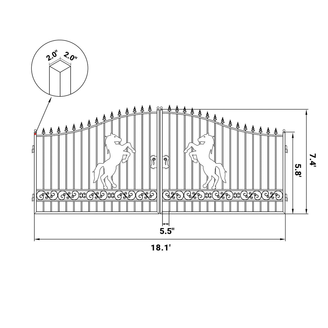 Greatbear 18x8 ft Steel Dual Swing Driveway Gate - Serenity Provision