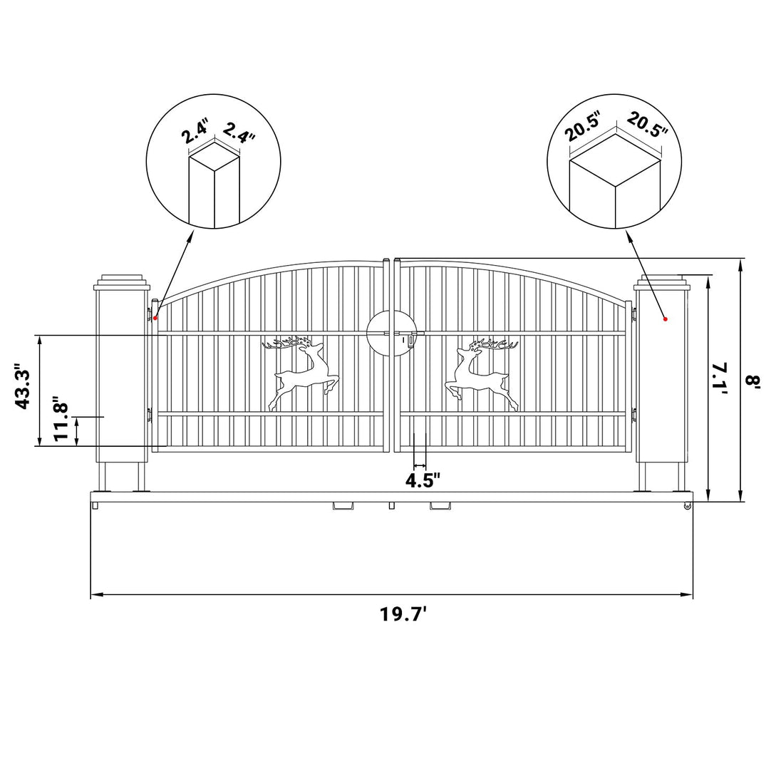 Greatbear 20x8 ft Dual Swing Driveway Gate with Ornamental Posts - Serenity Provision