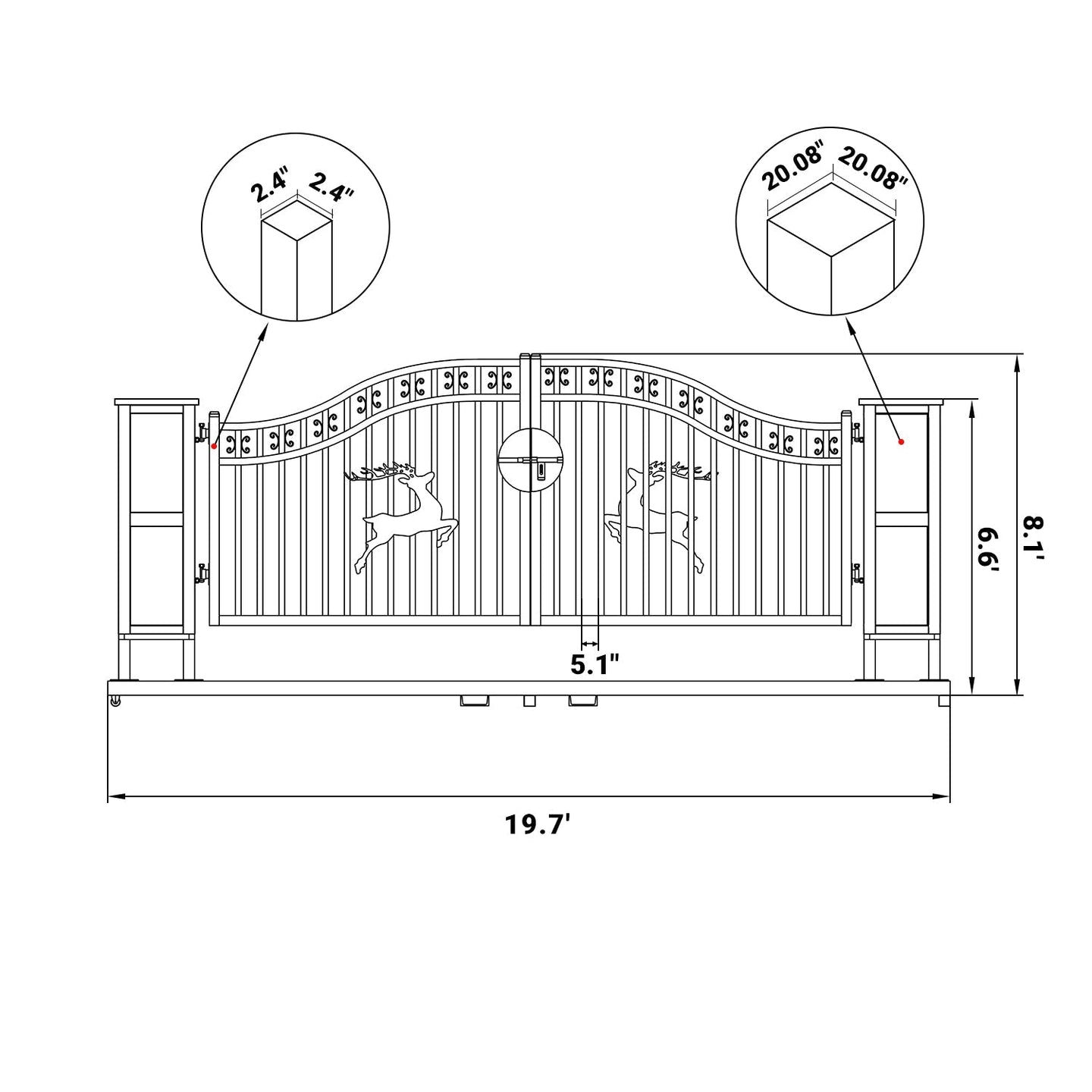 Greatbear 20x8 ft Dual Swing Driveway Gate with Ornamental Posts - Serenity Provision