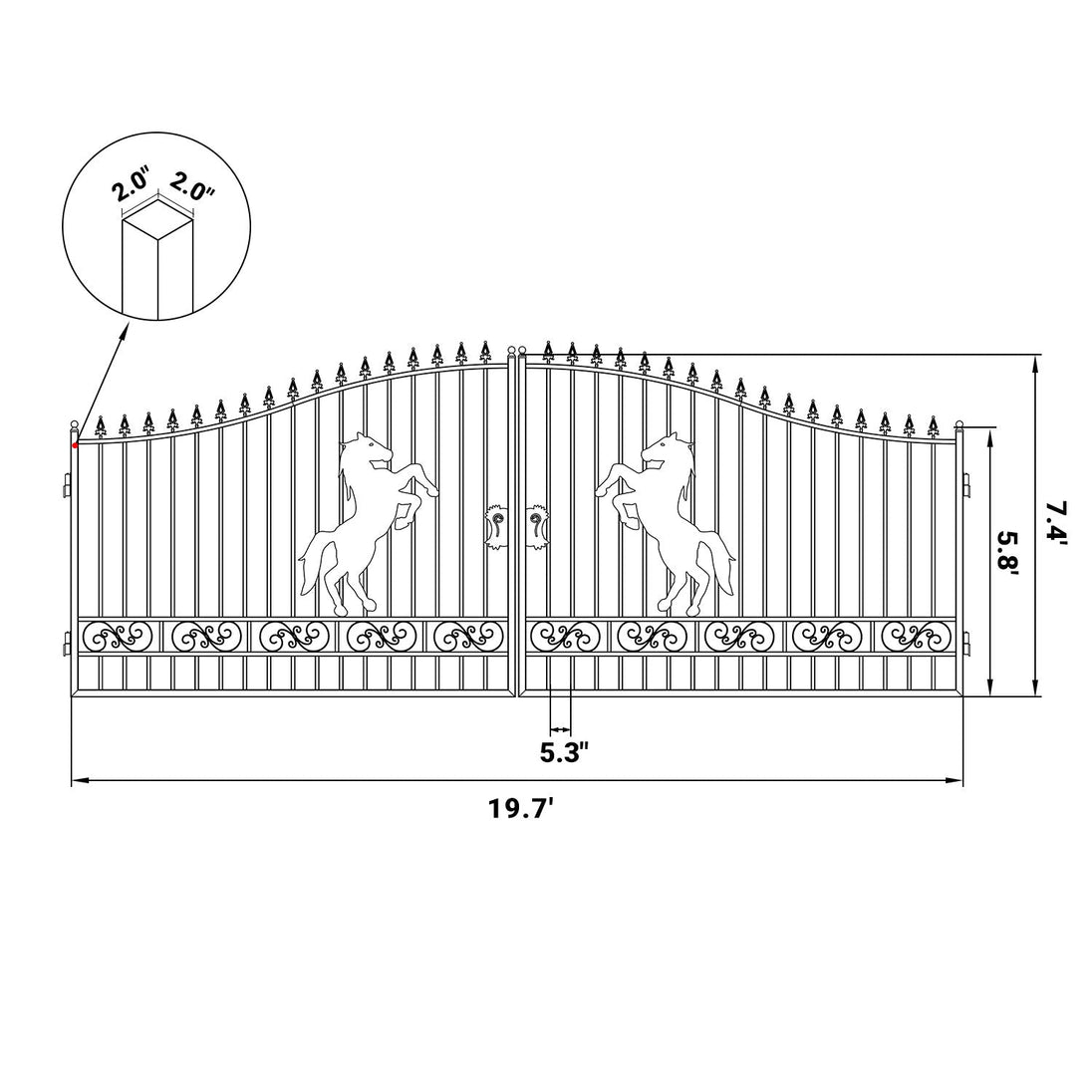 Greatbear 20x8 ft Steel Dual Swing Driveway Gate - Serenity Provision
