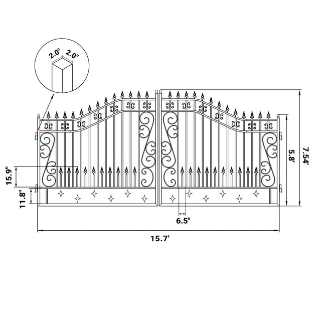 Greatbear 16x8 ft Dual Swing Driveway Gate with Star Pattern - Serenity Provision
