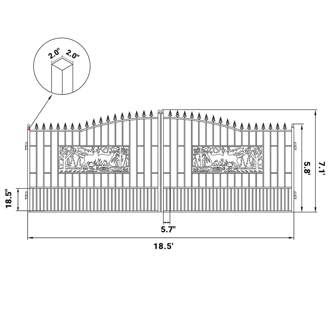 Greatbear 18x7 ft Steel Dual Swing Driveway Gate with Rectangular Deer Pattern - Serenity Provision