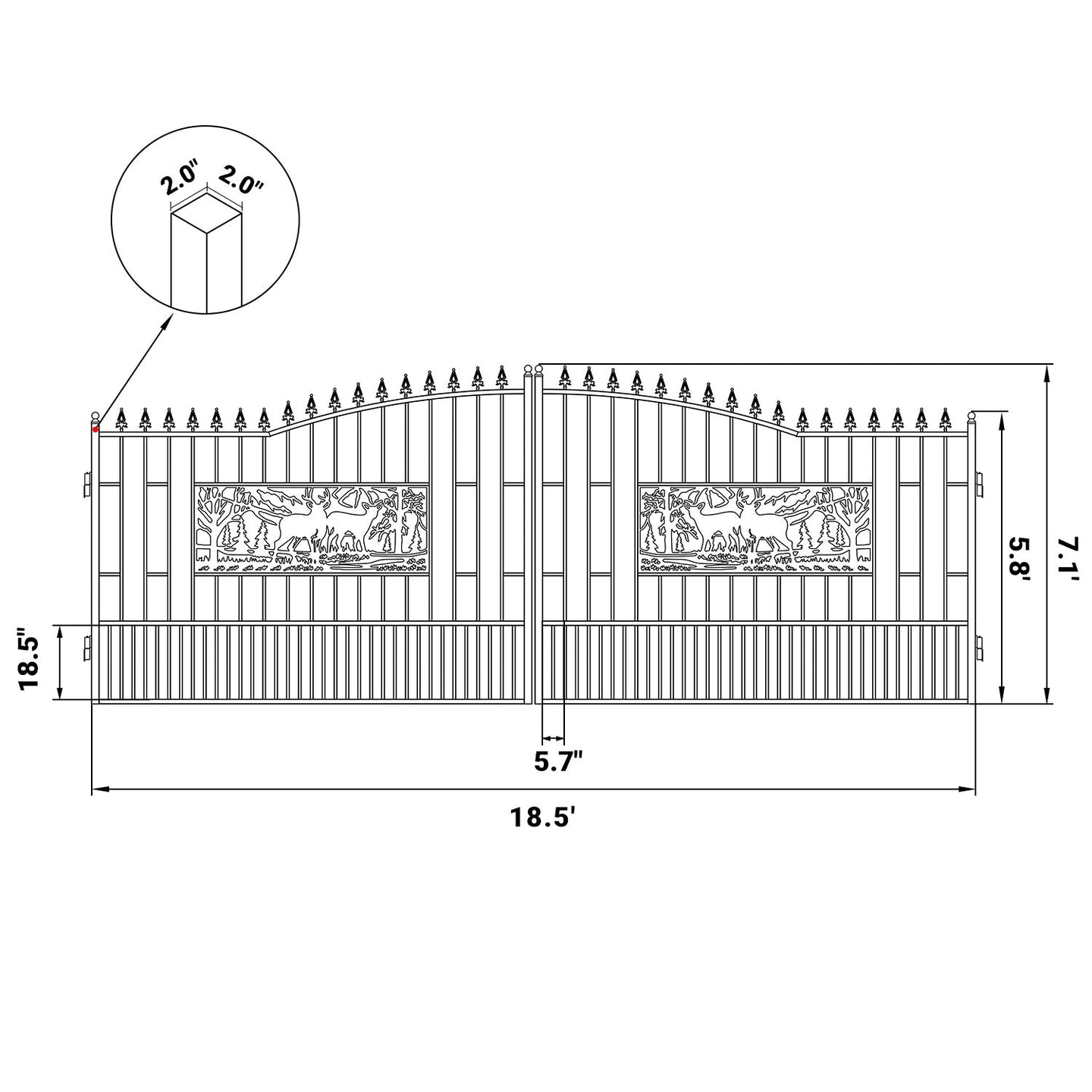 Greatbear 18x7 ft Steel Dual Swing Driveway Gate with Rectangular Deer Pattern - Serenity Provision