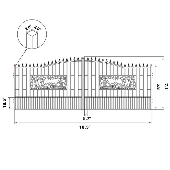 Greatbear 18x7 ft Steel Dual Swing Driveway Gate with Rectangular Deer Pattern - Serenity Provision