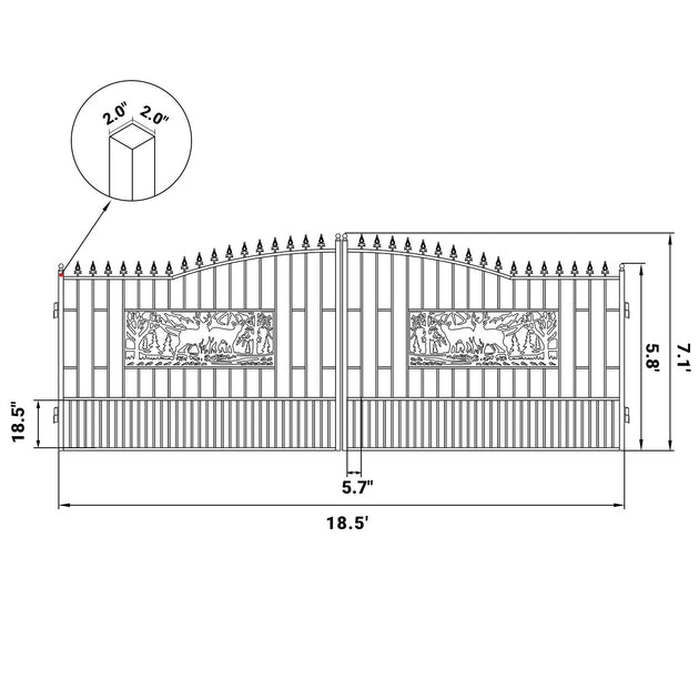 Greatbear 18x7 ft Steel Dual Swing Driveway Gate with Rectangular Deer Pattern - Serenity Provision