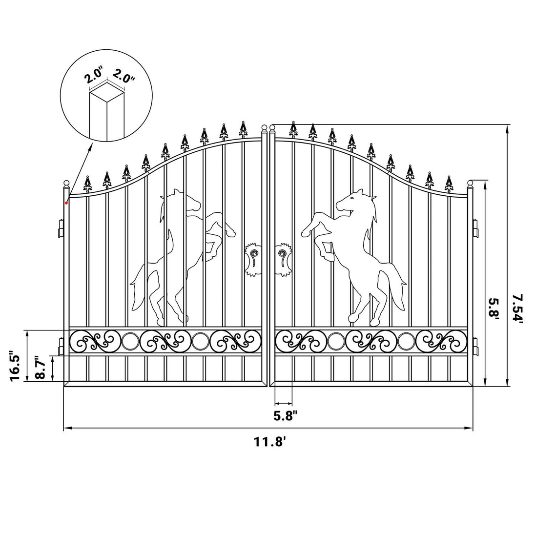 Greatbear 12x8 ft Dual Swing Driveway Steel Gate - Serenity Provision