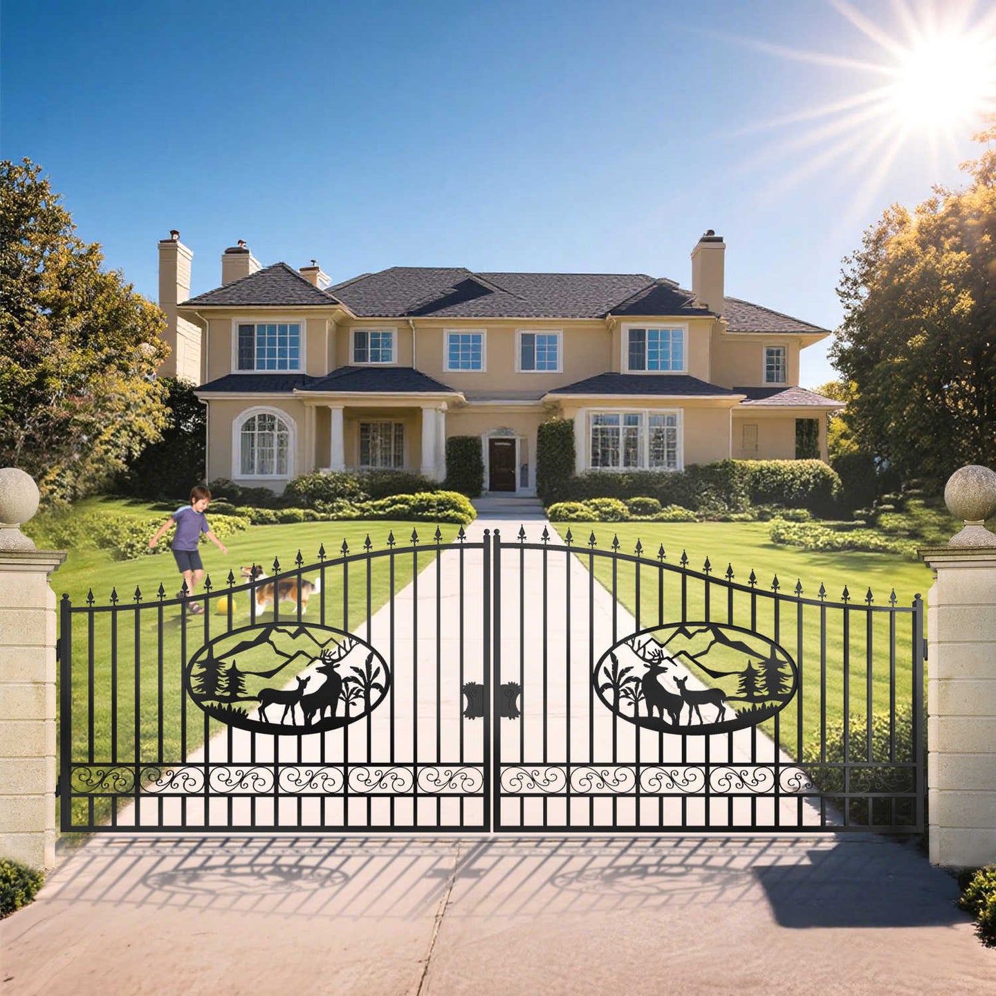 Greatbear 20x8 ft Steel Dual Swing Driveway Gate - Serenity Provision