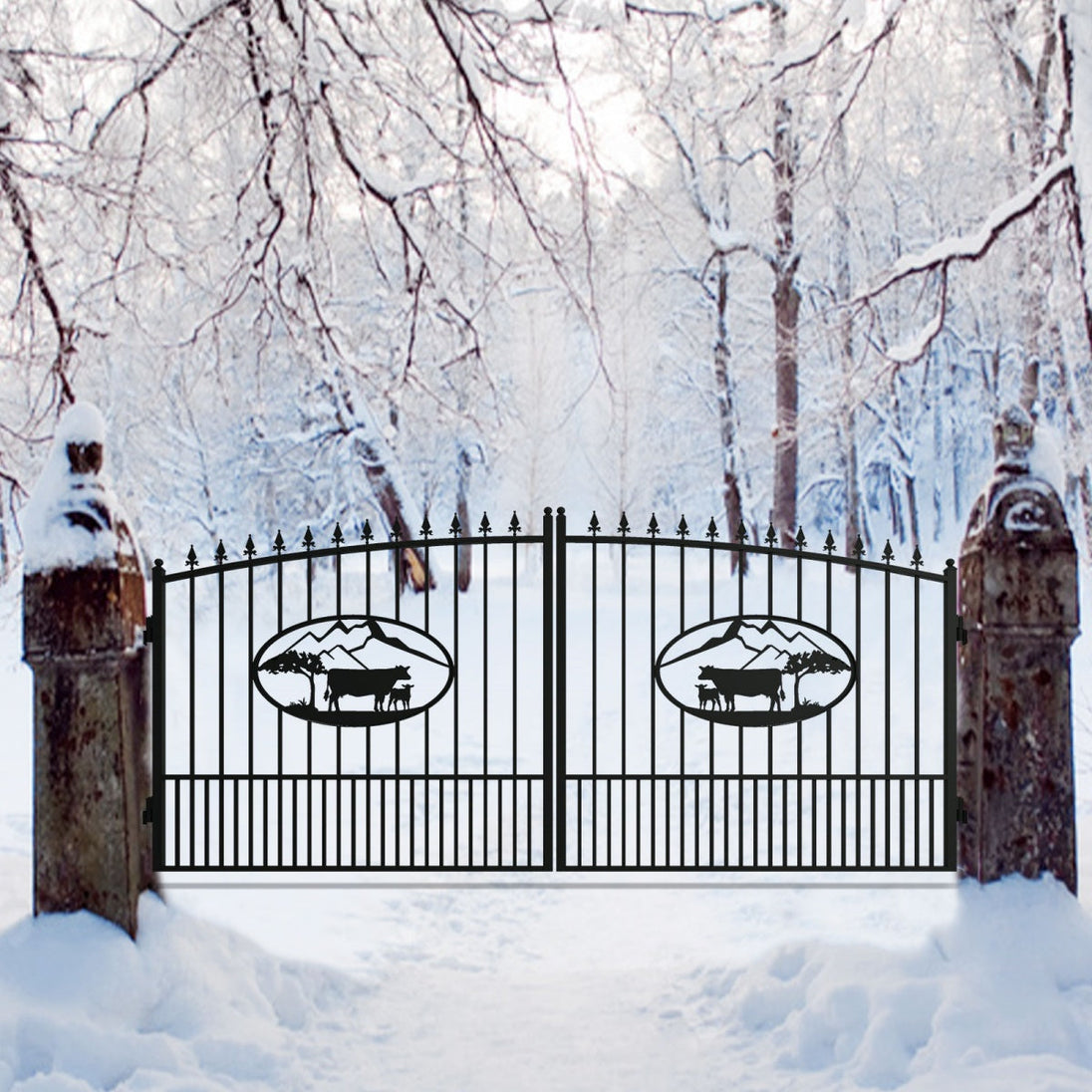 Greatbear 14x8 ft Steel Dual Swing Driveway Gate - Serenity Provision