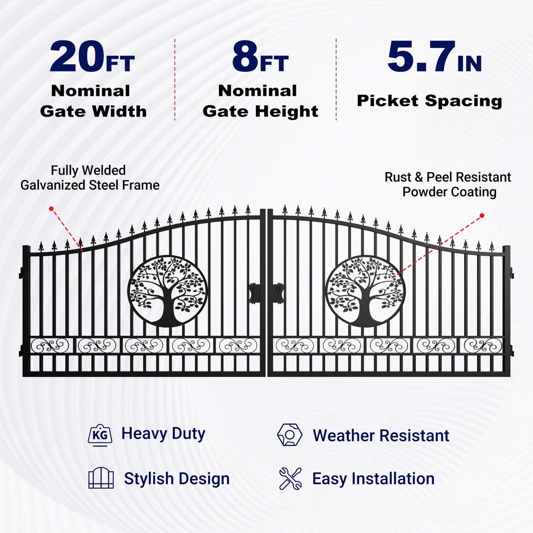 Greatbear 20x8 ft Steel Dual Swing Driveway Gate with Wider Goalposts - Serenity Provision