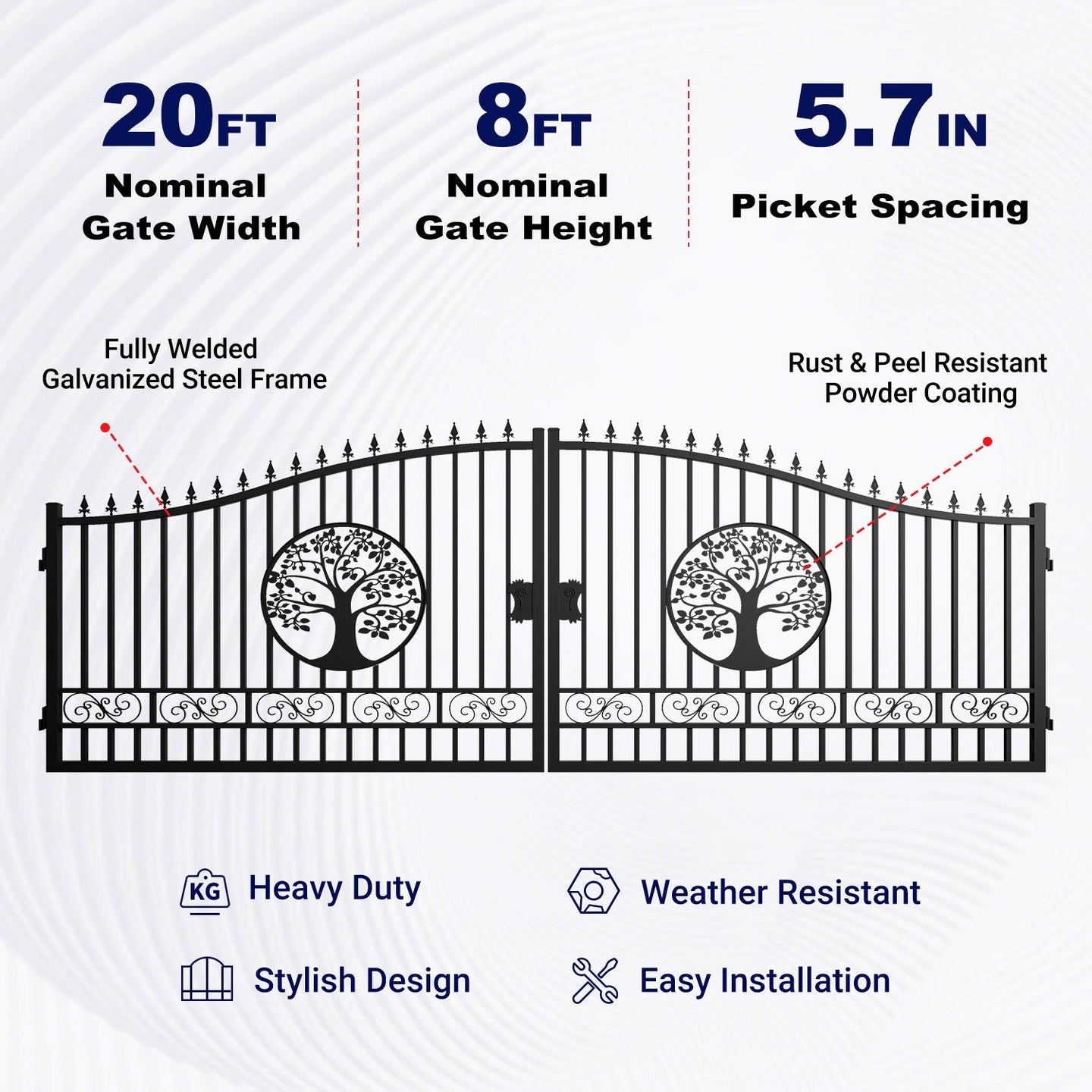 Greatbear 20x8 ft Steel Dual Swing Driveway Gate with Wider Goalposts - Serenity Provision