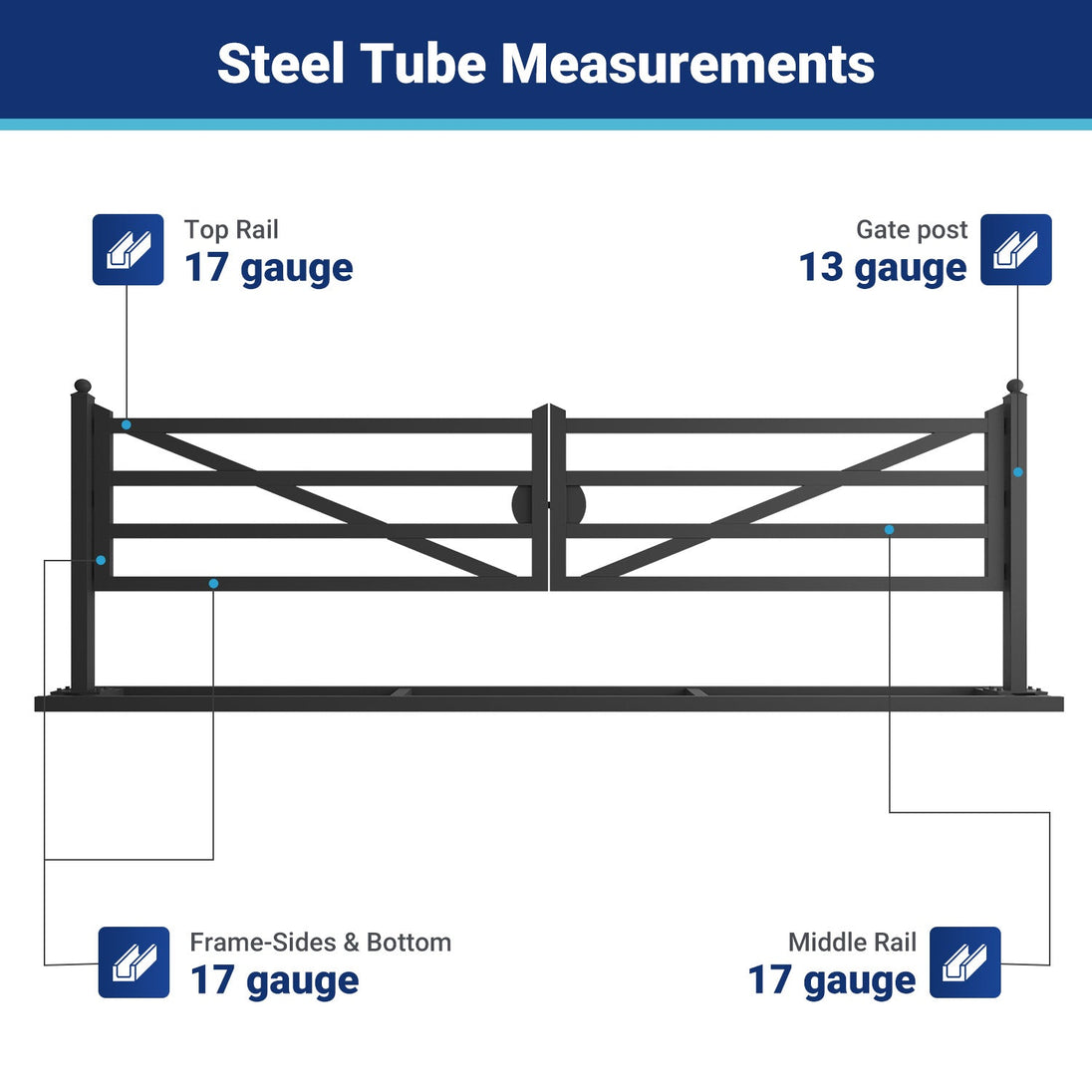 Greatbear 20 ft Farm Driveway Gate with Diagonal Tubes, Dual Swing - Serenity Provision