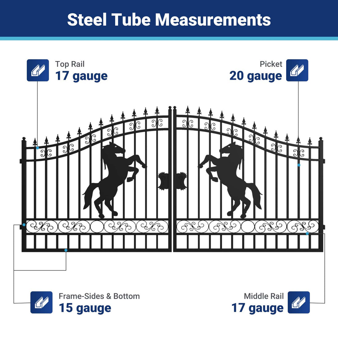 Greatbear 14x8 ft Steel Dual Swing Driveway Gate with Horse Pattern - Serenity Provision