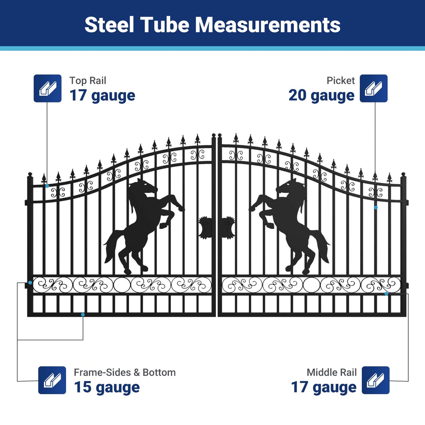 Greatbear 14x8 ft Steel Dual Swing Driveway Gate with Horse Pattern - Serenity Provision