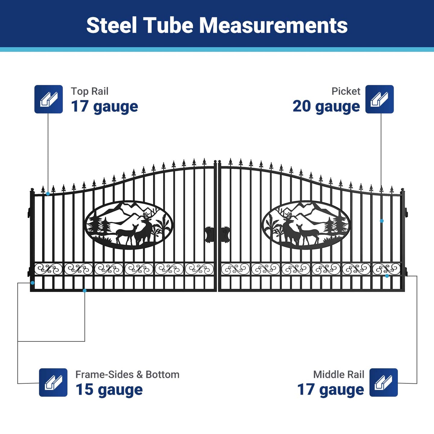 Greatbear 20x8 ft Steel Dual Swing Driveway Gate - Serenity Provision