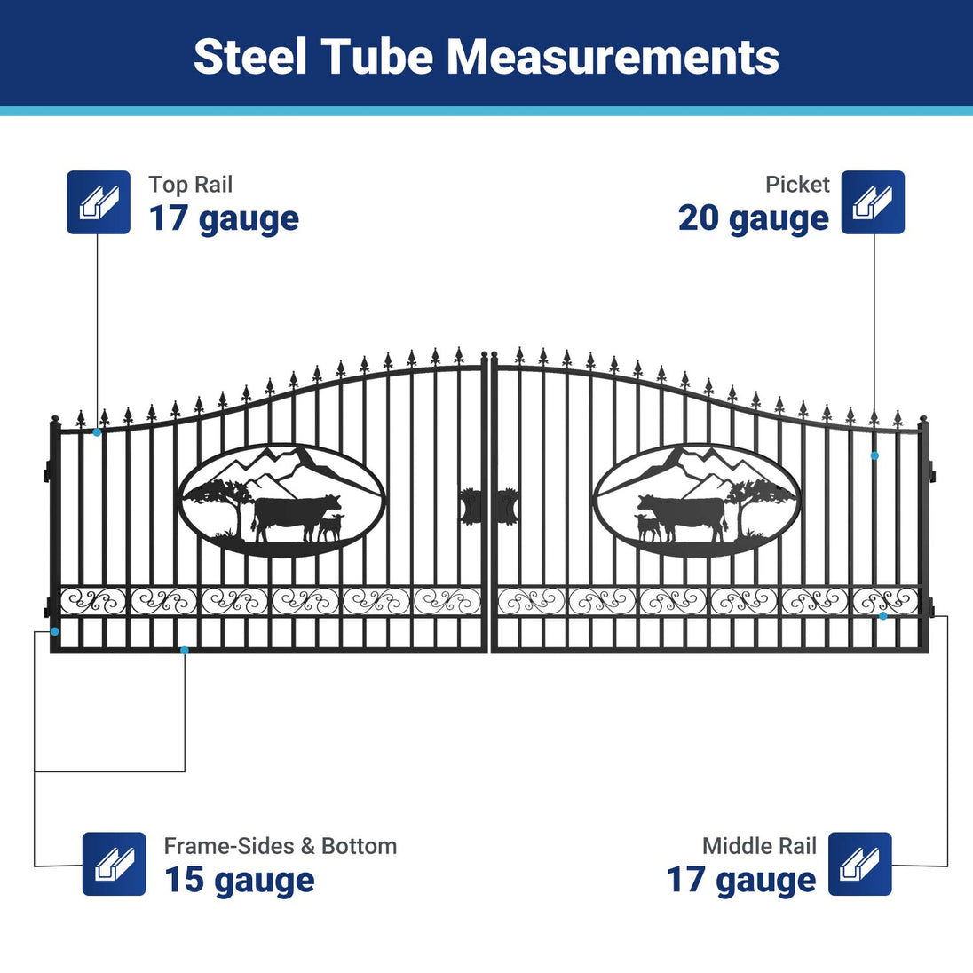 Greatbear 20x8 ft Steel Dual Swing Driveway Gate - Serenity Provision