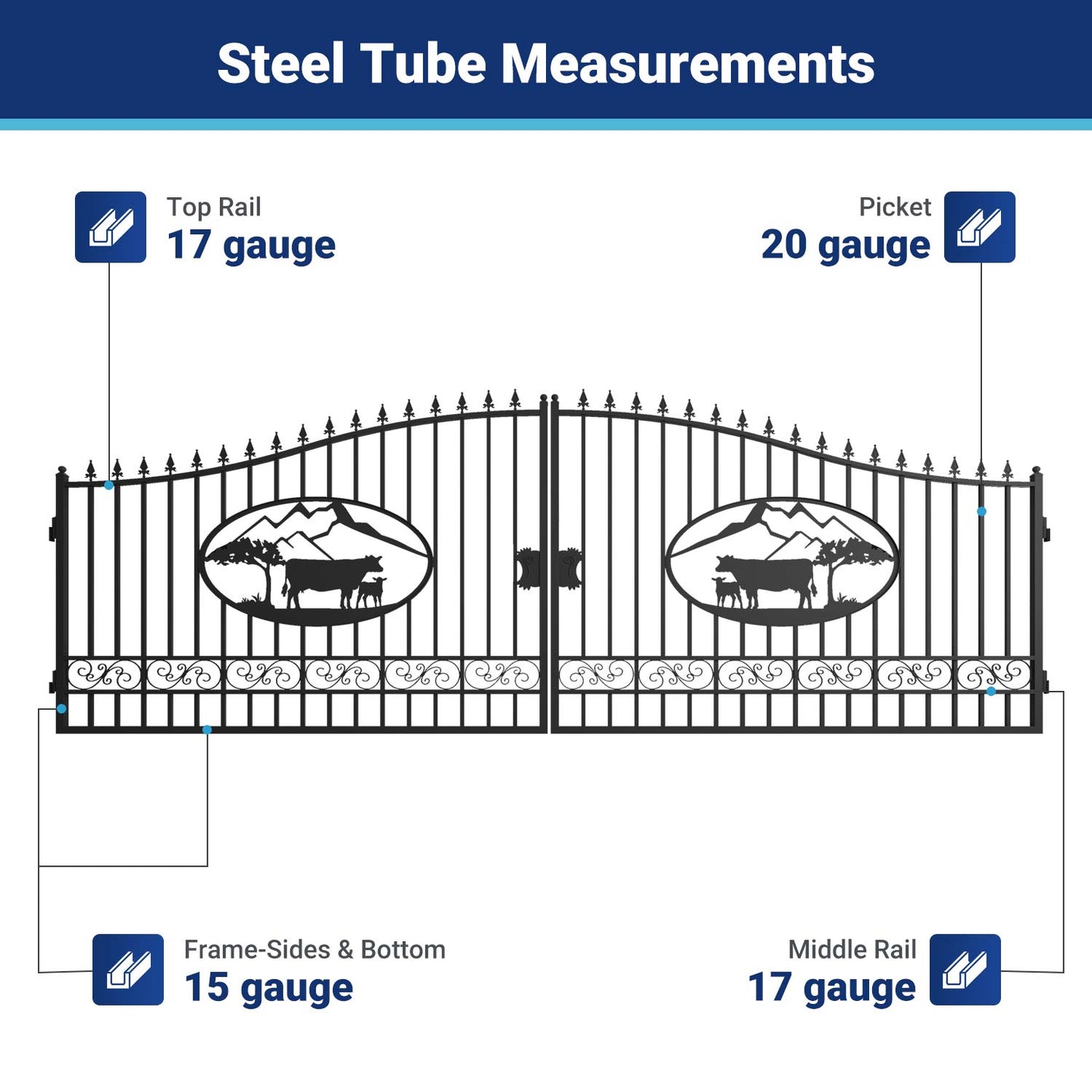Greatbear 20x8 ft Steel Dual Swing Driveway Gate - Serenity Provision