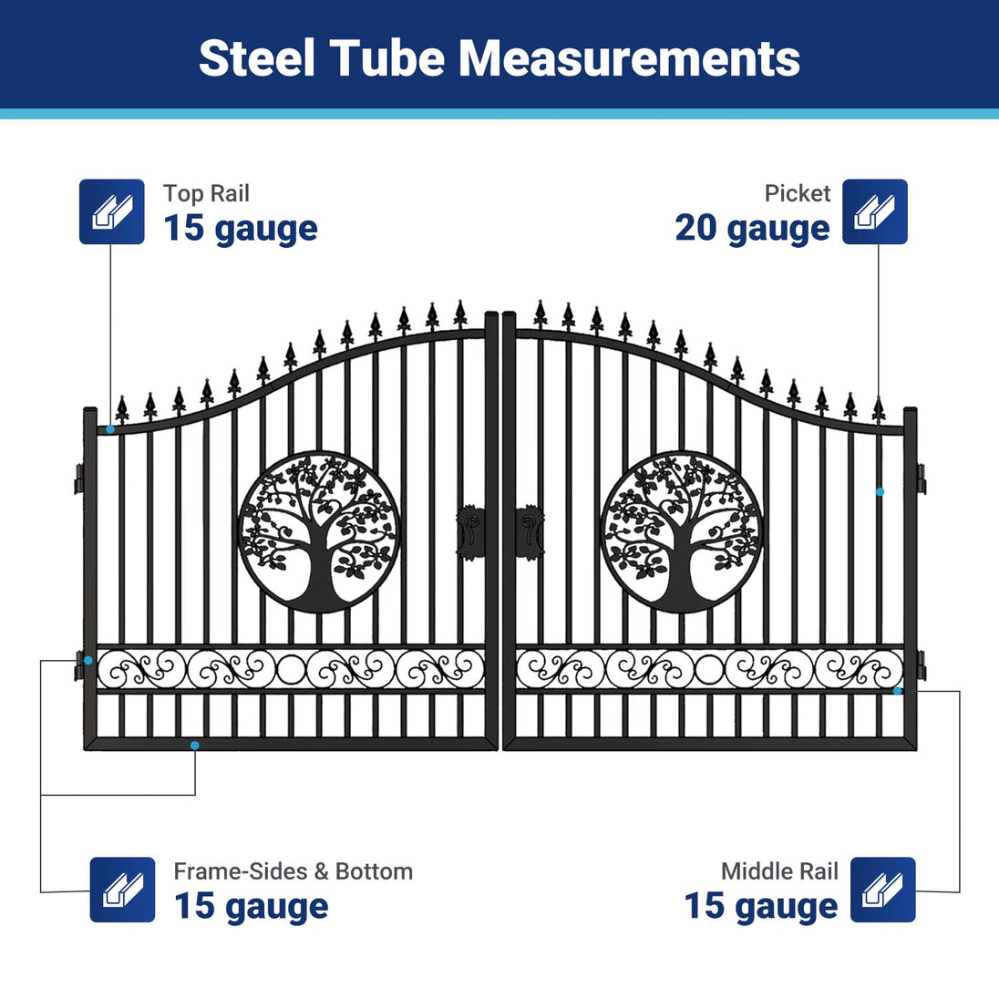 Greatbear 14x8 ft Steel Dual Swing Driveway Gate with Wider Goalposts - Serenity Provision