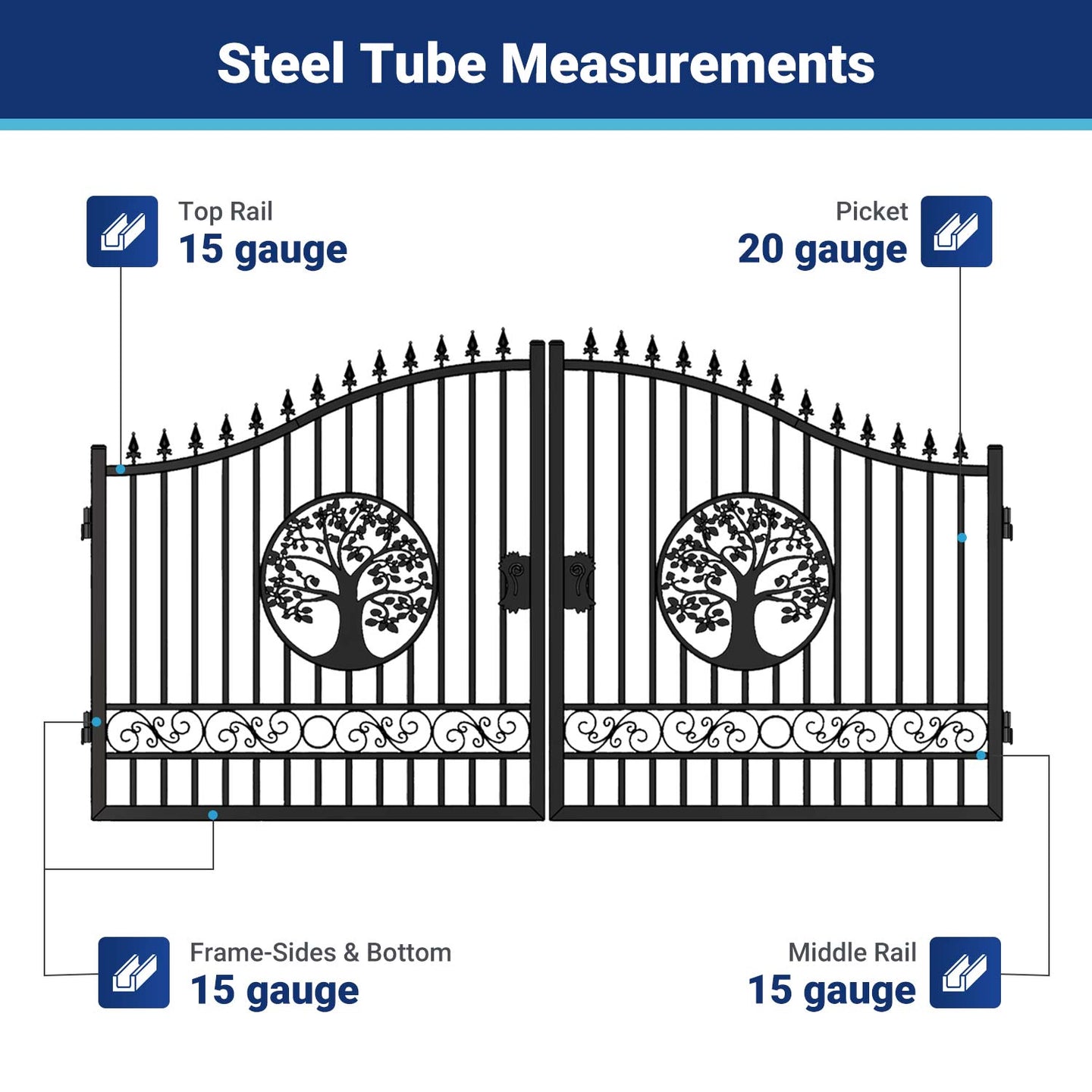 Greatbear 14x8 ft Steel Dual Swing Driveway Gate with Wider Goalposts - Serenity Provision
