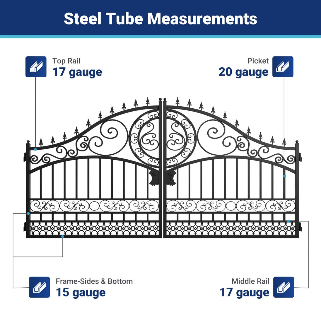 Greatbear 14x8 ft Steel Dual Swing Driveway Gate-European Style - Serenity Provision