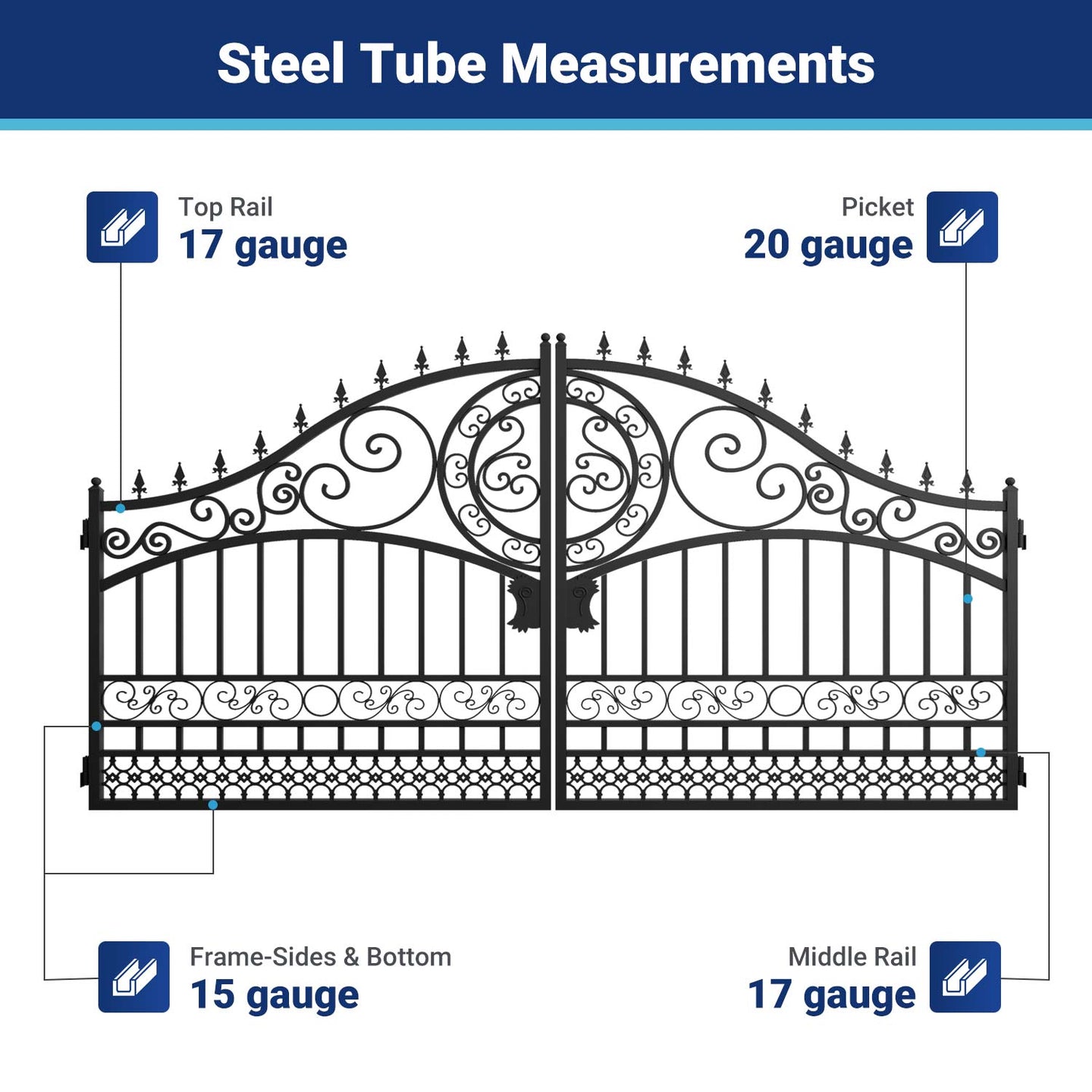 Greatbear 14x8 ft Steel Dual Swing Driveway Gate-European Style - Serenity Provision