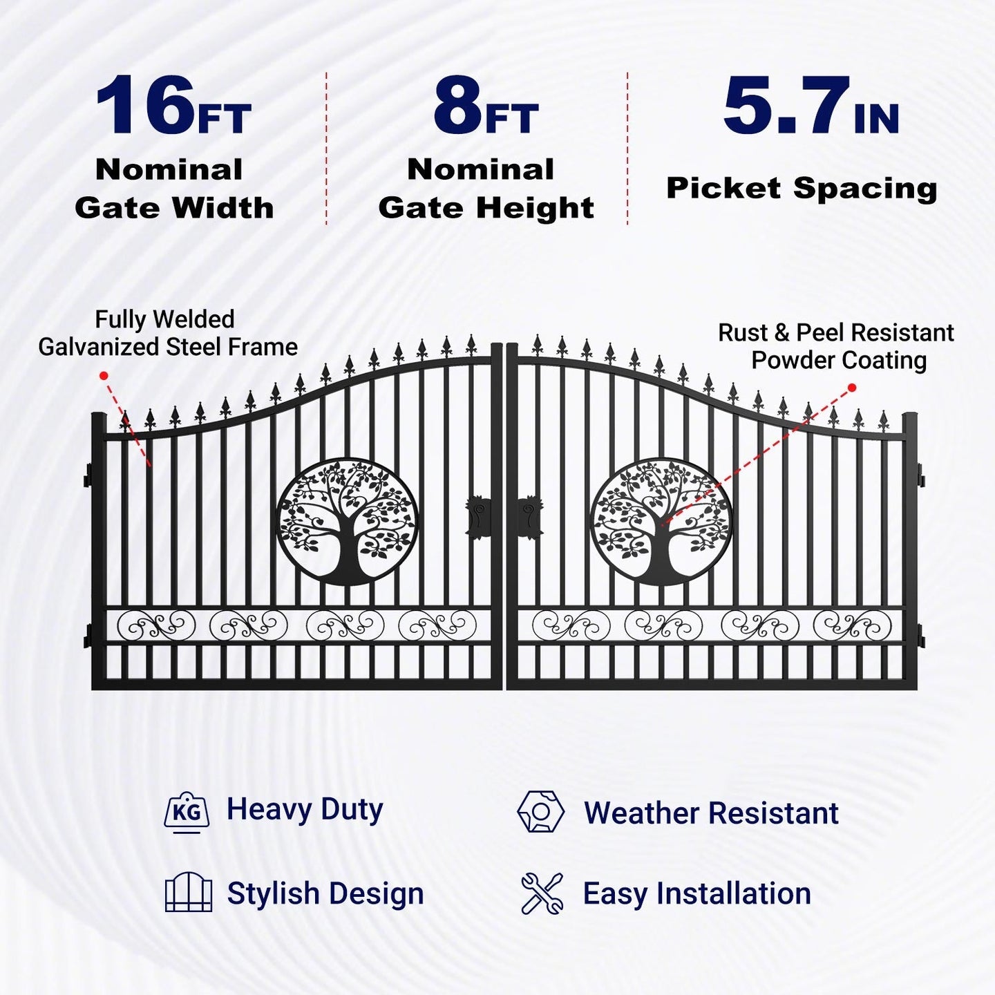 Greatbear 16x8 ft Steel Dual Swing Driveway Gate with Tree Pattern - Serenity Provision