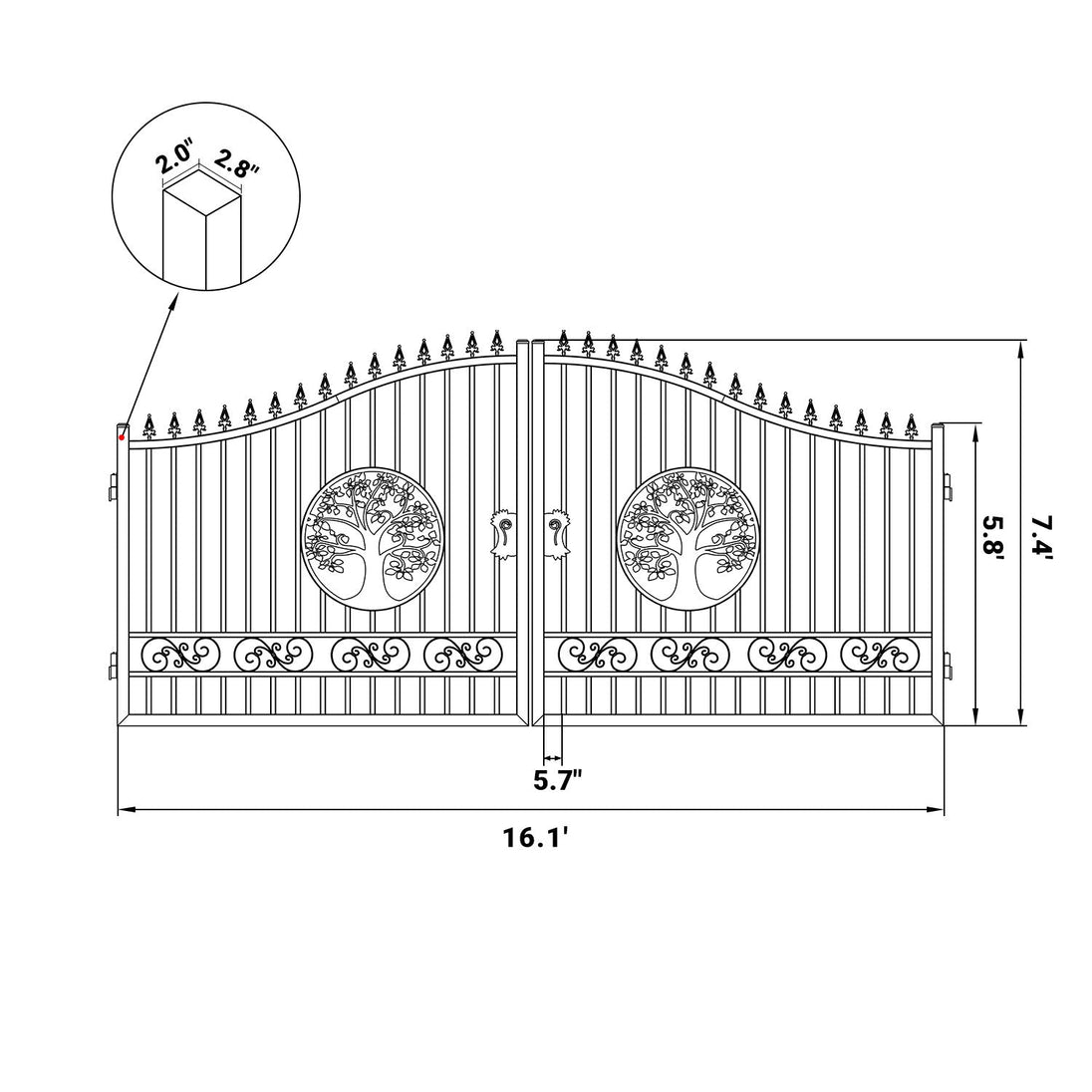 Greatbear 16x8 ft Steel Dual Swing Driveway Gate with Tree Pattern - Serenity Provision