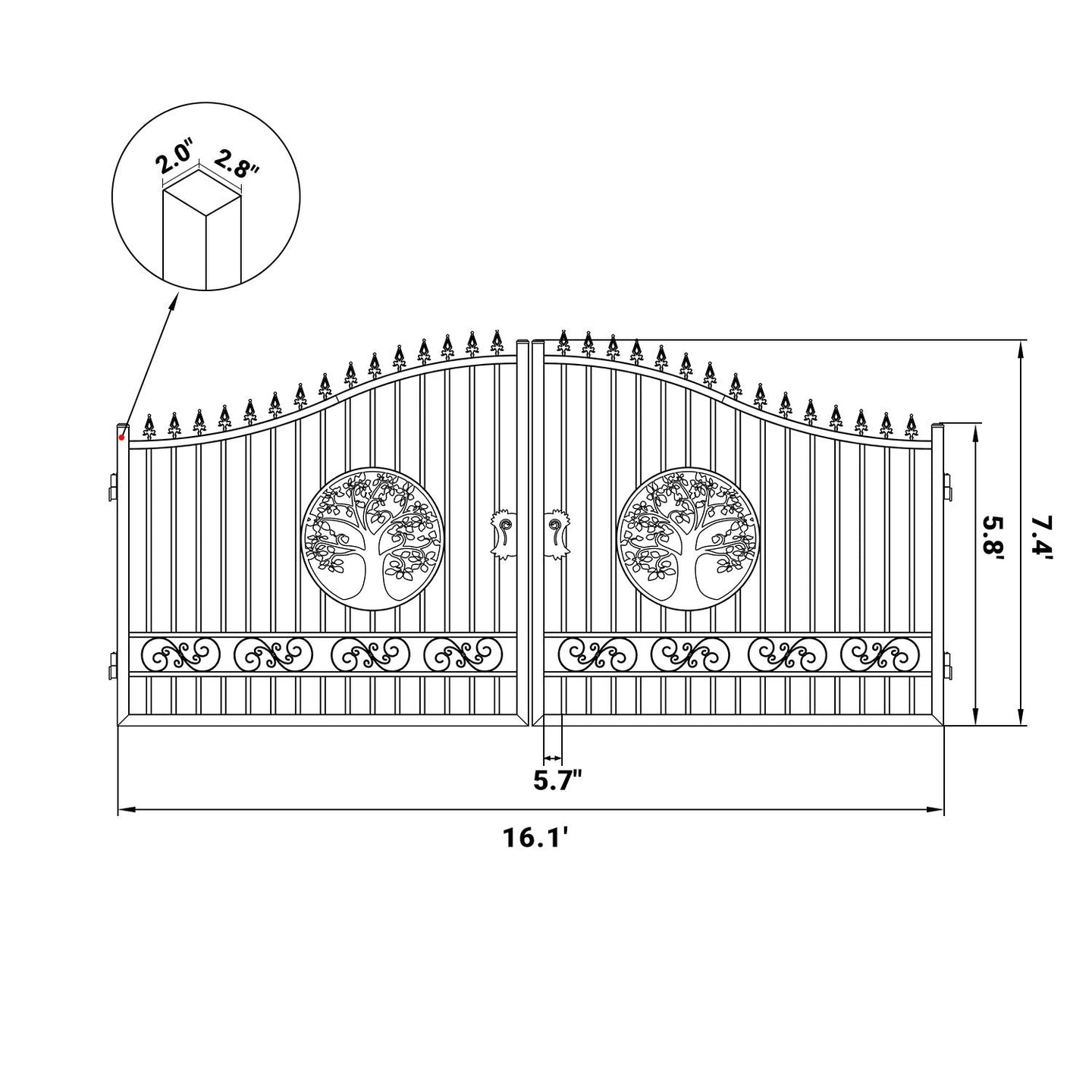 Greatbear 16x8 ft Steel Dual Swing Driveway Gate with Tree Pattern - Serenity Provision