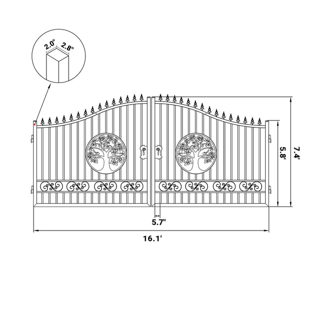 Greatbear 16x8 ft Steel Dual Swing Driveway Gate with Tree Pattern - Serenity Provision