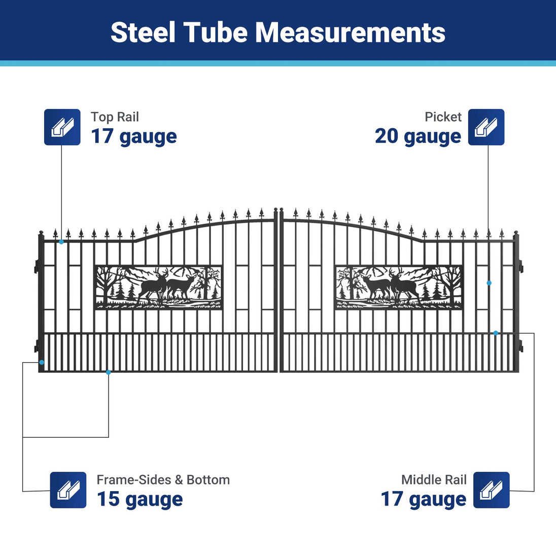 Greatbear 18x7 ft Steel Dual Swing Driveway Gate with Rectangular Deer Pattern - Serenity Provision
