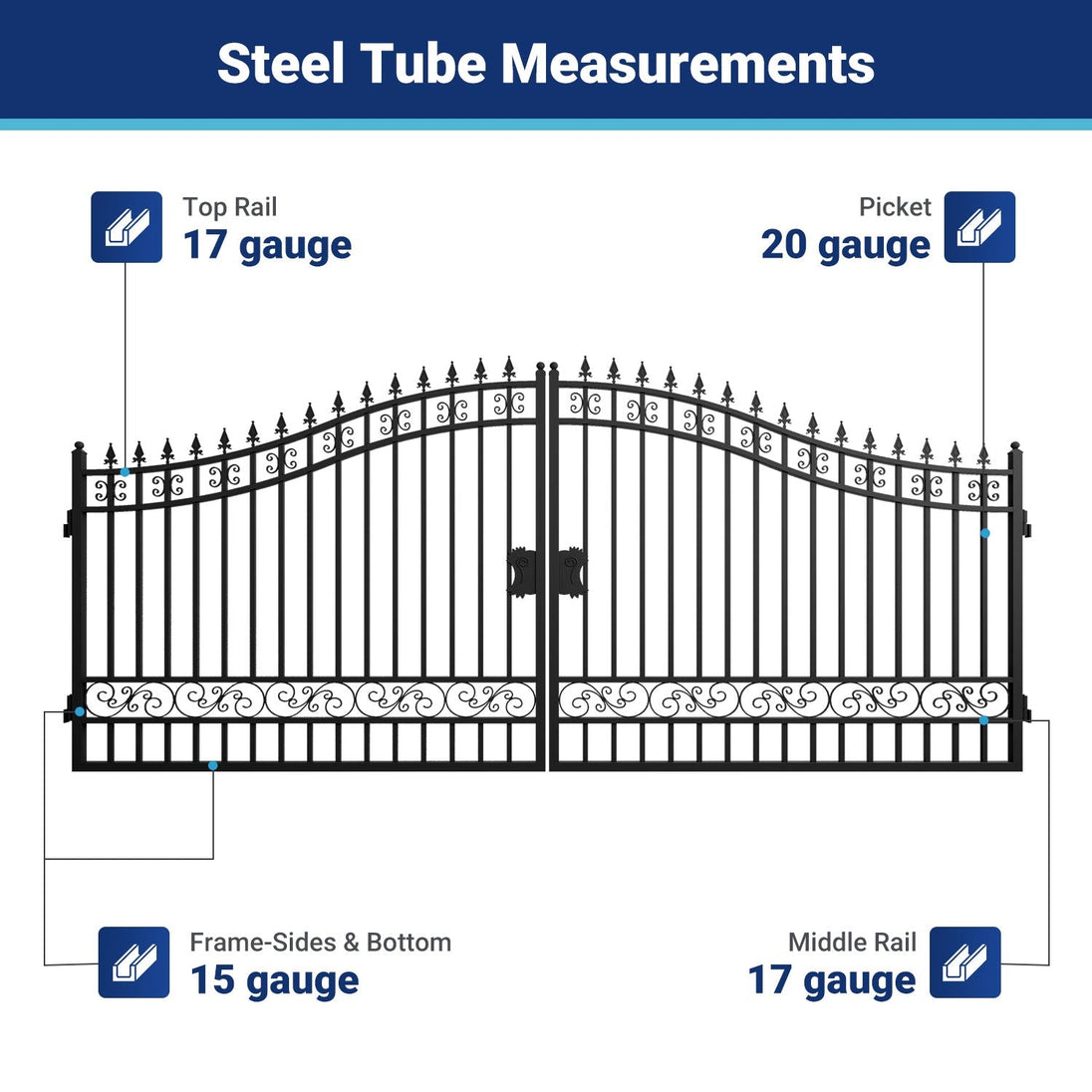 Greatbear 16x8 ft Steel Dual Swing Driveway Gate - Serenity Provision