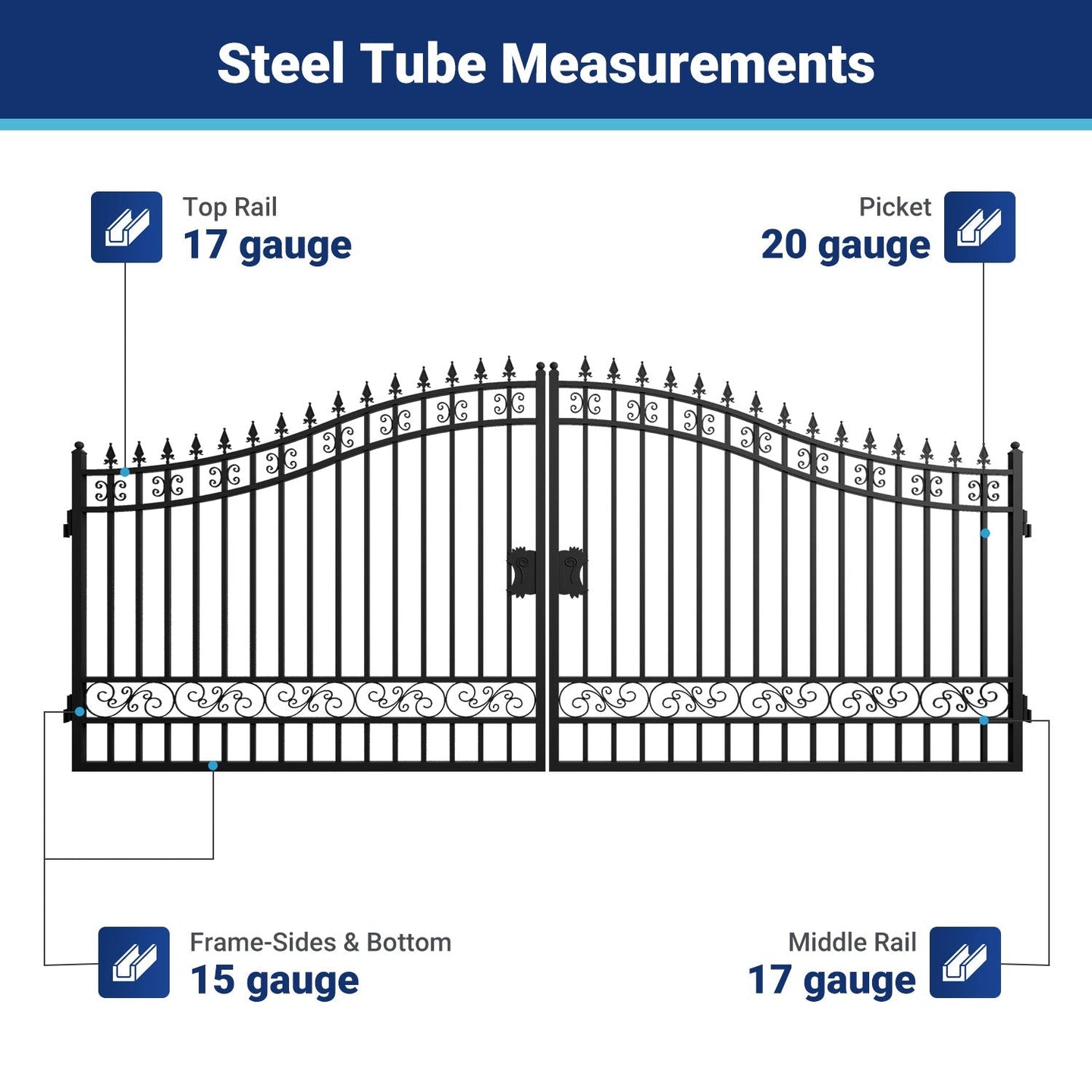 Greatbear 16x8 ft Steel Dual Swing Driveway Gate - Serenity Provision