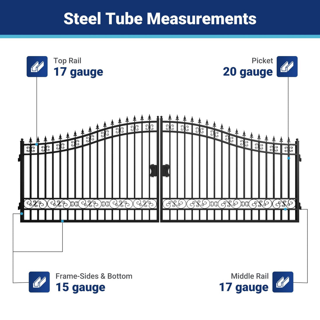 Greatbear 18x8 ft Steel Dual Swing Driveway Gate - Serenity Provision