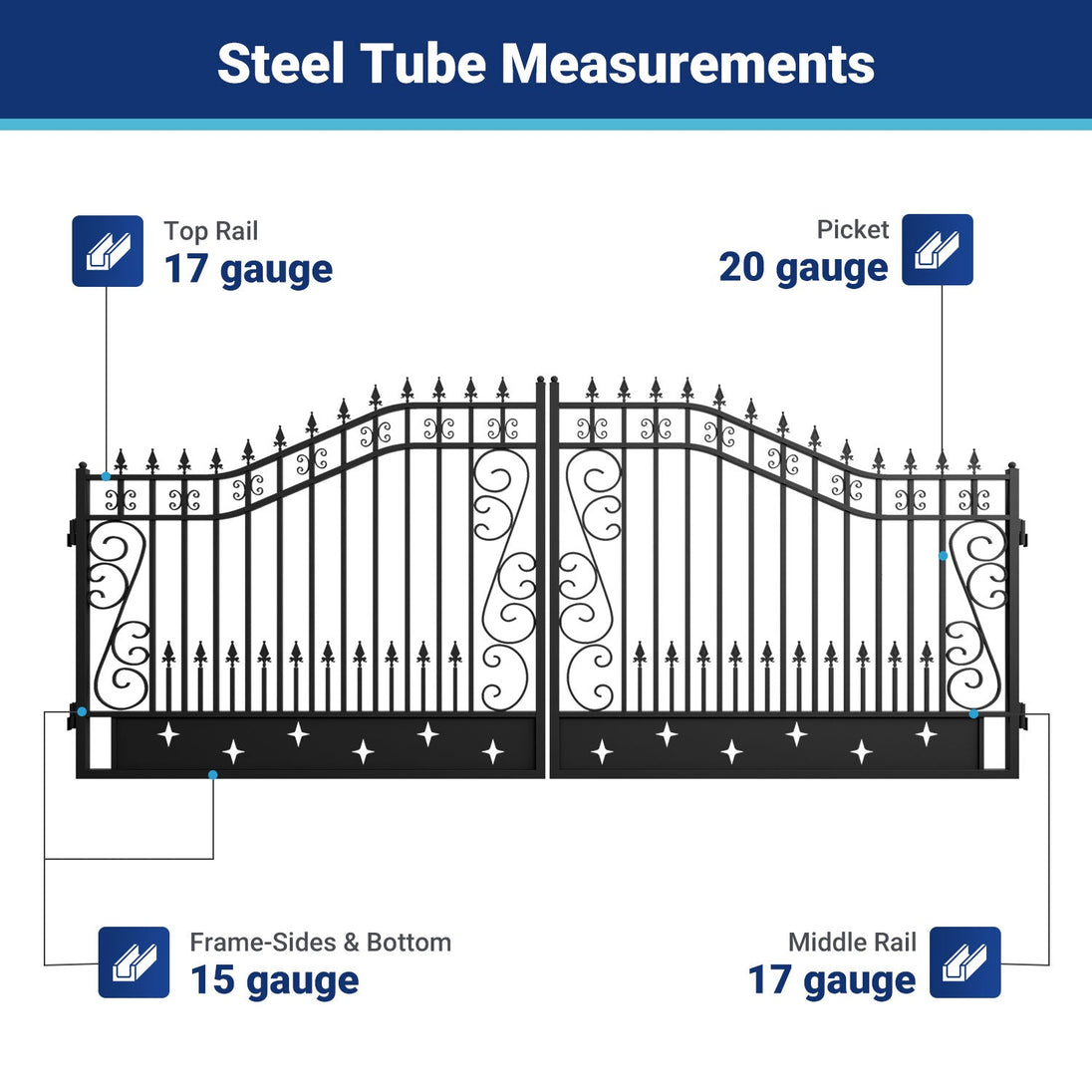Greatbear 16x8 ft Dual Swing Driveway Gate with Star Pattern - Serenity Provision
