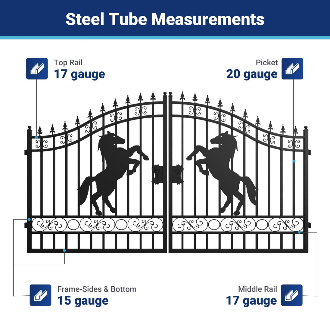 Greatbear 12x8 ft Dual Swing Driveway Steel Gate - Serenity Provision