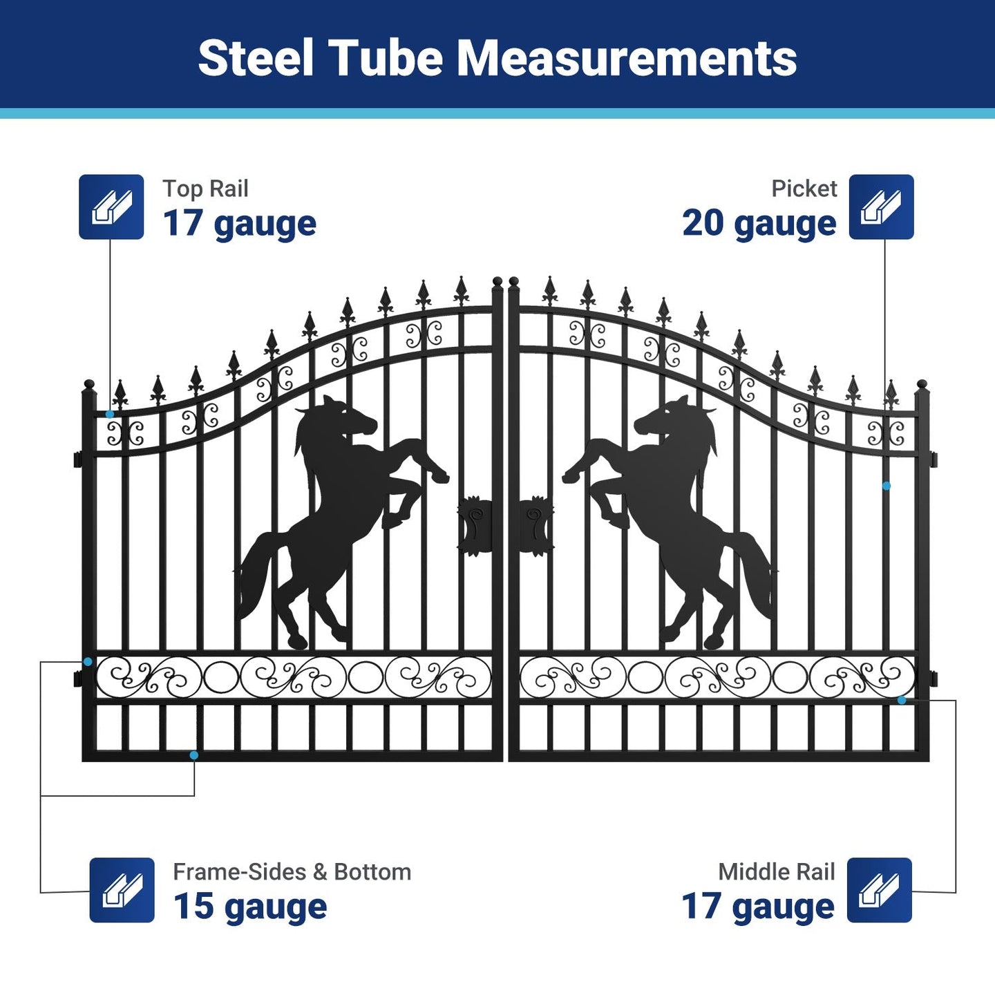 Greatbear 12x8 ft Dual Swing Driveway Steel Gate - Serenity Provision
