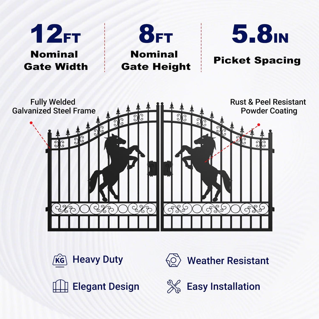Greatbear 12x8 ft Dual Swing Driveway Steel Gate - Serenity Provision