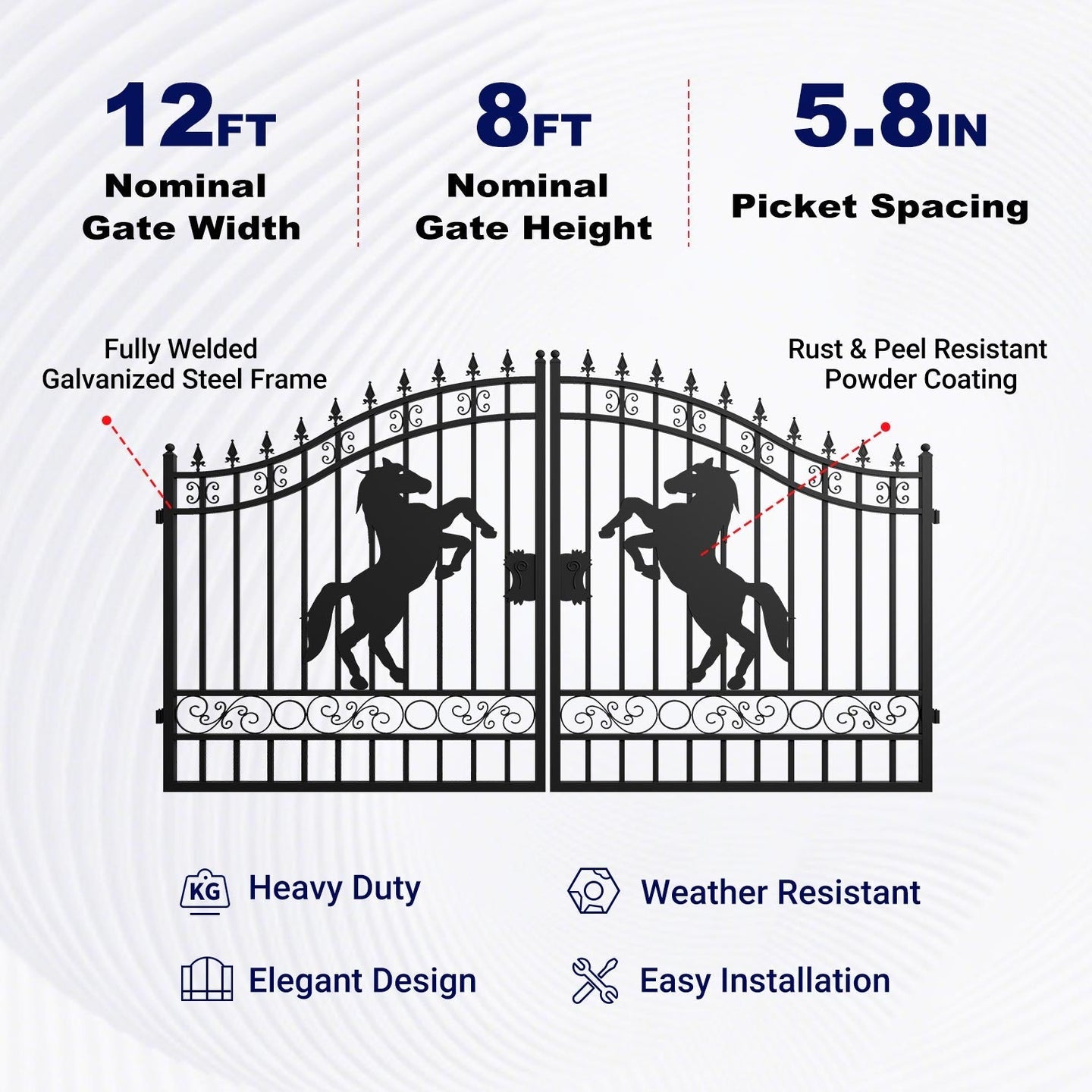 Greatbear 12x8 ft Dual Swing Driveway Steel Gate - Serenity Provision