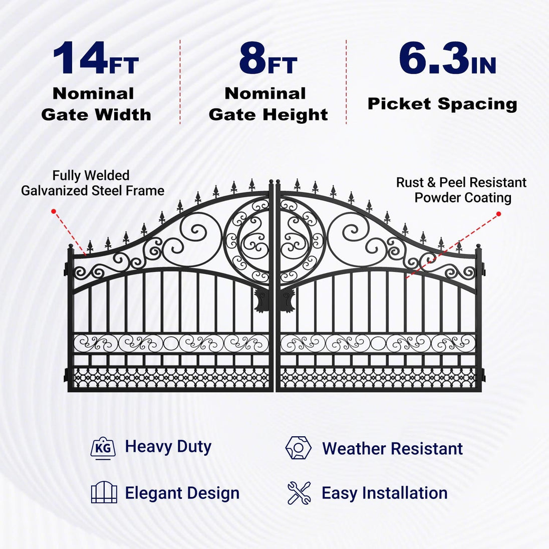 Greatbear 14x8 ft Steel Dual Swing Driveway Gate-European Style - Serenity Provision