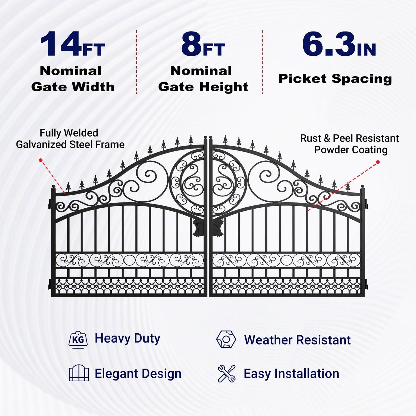Greatbear 14x8 ft Steel Dual Swing Driveway Gate-European Style - Serenity Provision