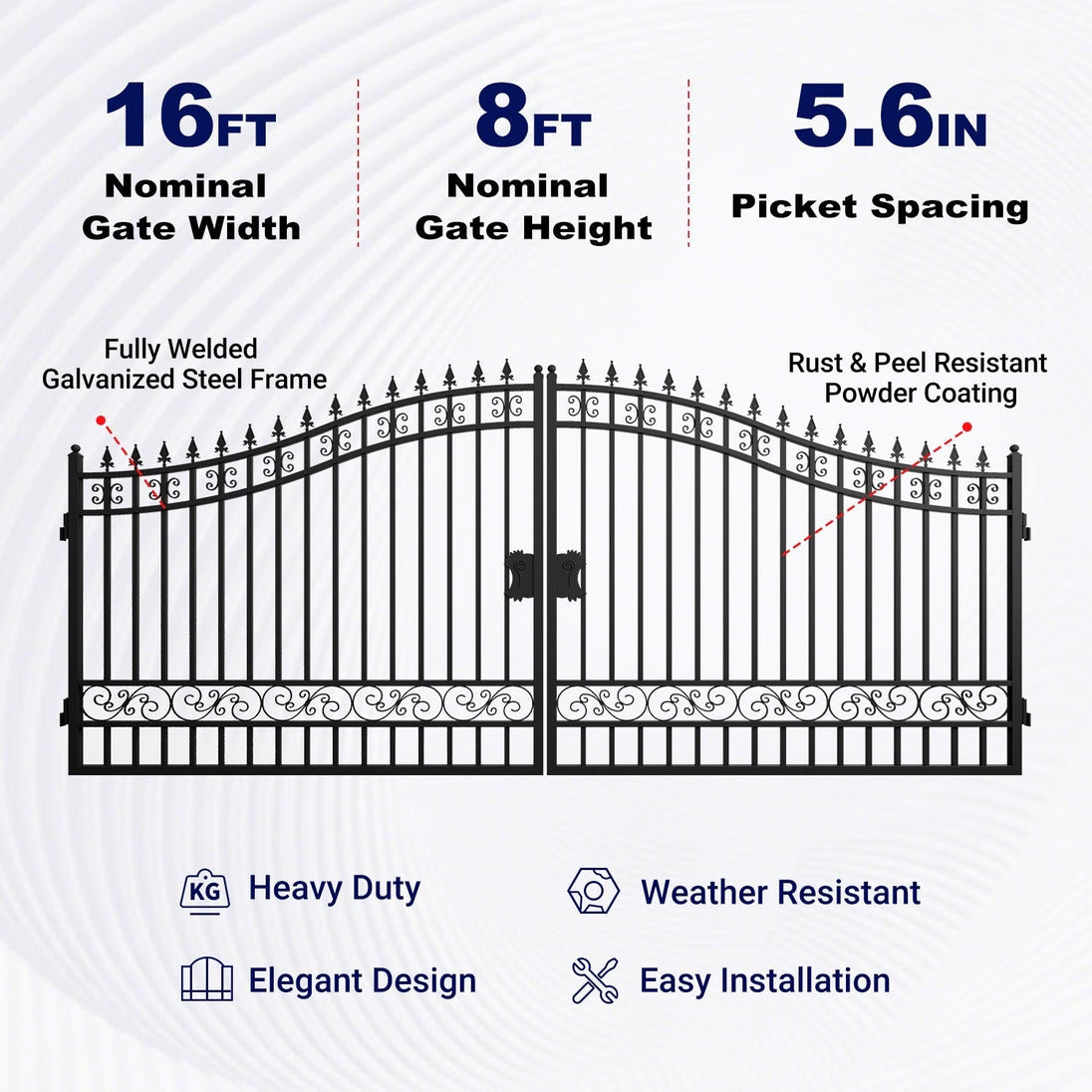 Greatbear 16x8 ft Steel Dual Swing Driveway Gate - Serenity Provision