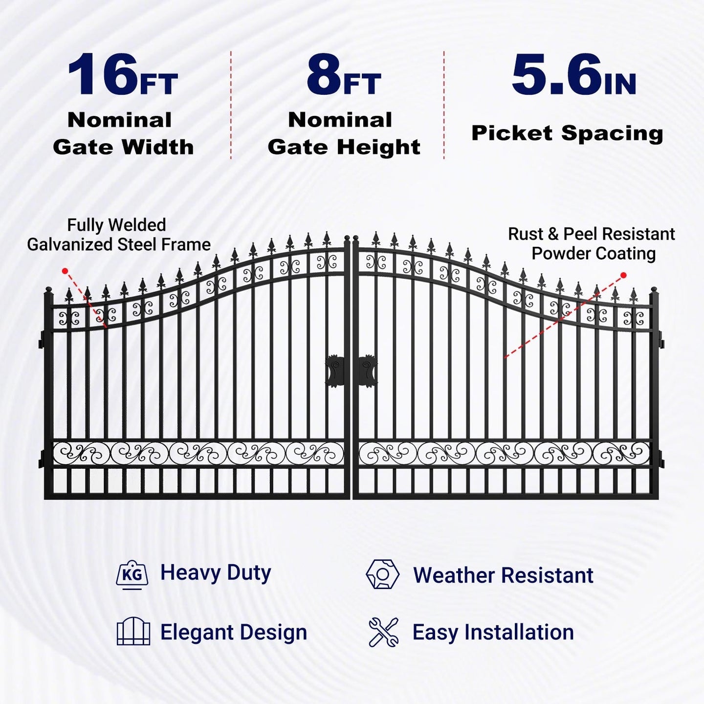 Greatbear 16x8 ft Steel Dual Swing Driveway Gate - Serenity Provision
