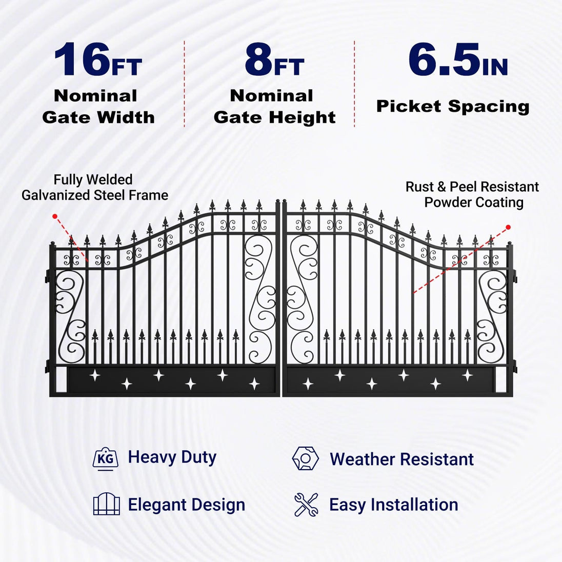 Greatbear 16x8 ft Dual Swing Driveway Gate with Star Pattern - Serenity Provision