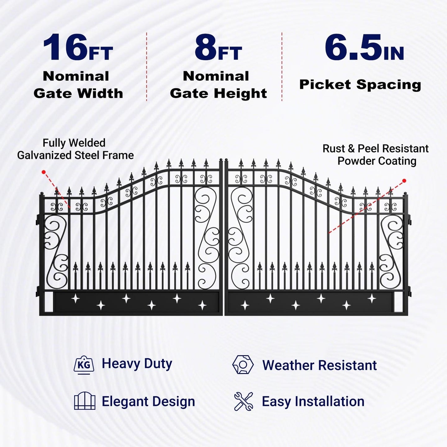 Greatbear 16x8 ft Dual Swing Driveway Gate with Star Pattern - Serenity Provision