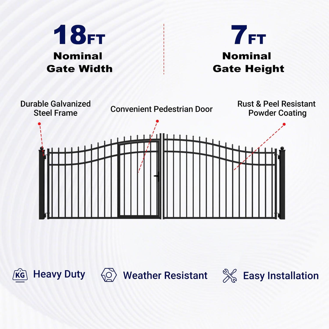 Greatbear 18x7 ft Steel Dual Swing Driveway Gate with Pedestrian Door - Serenity Provision