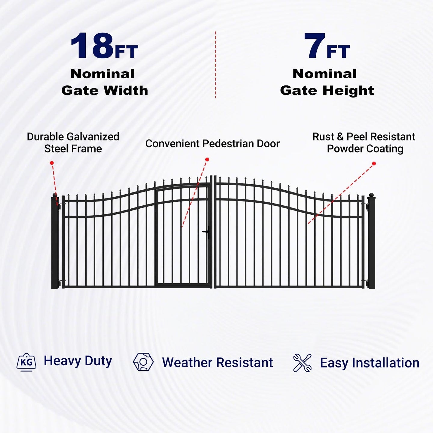 Greatbear 18x7 ft Steel Dual Swing Driveway Gate with Pedestrian Door - Serenity Provision