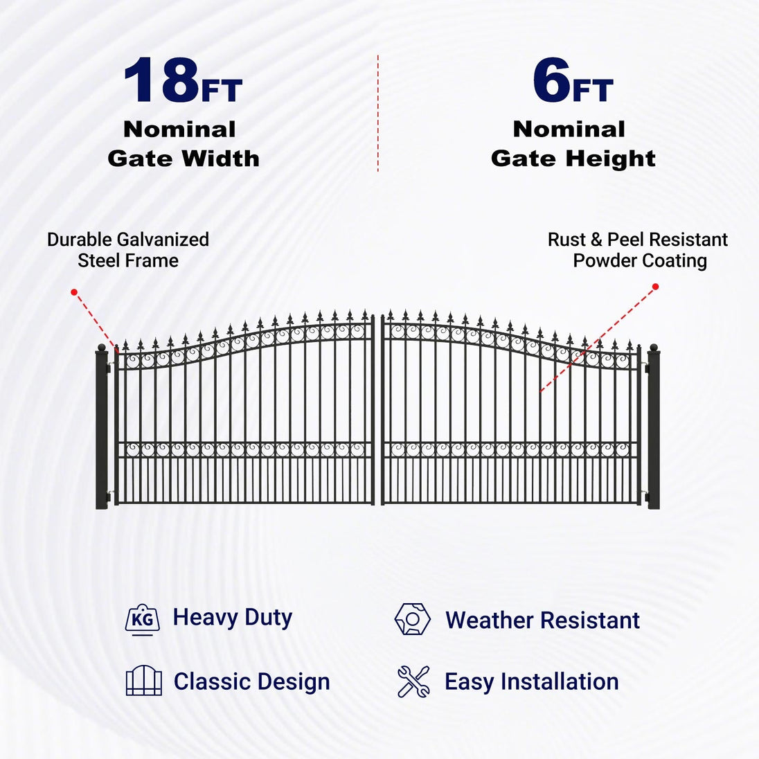 Greatbear 18x6 ft Steel Dual Swing Driveway Gate - LONDON Style - Serenity Provision
