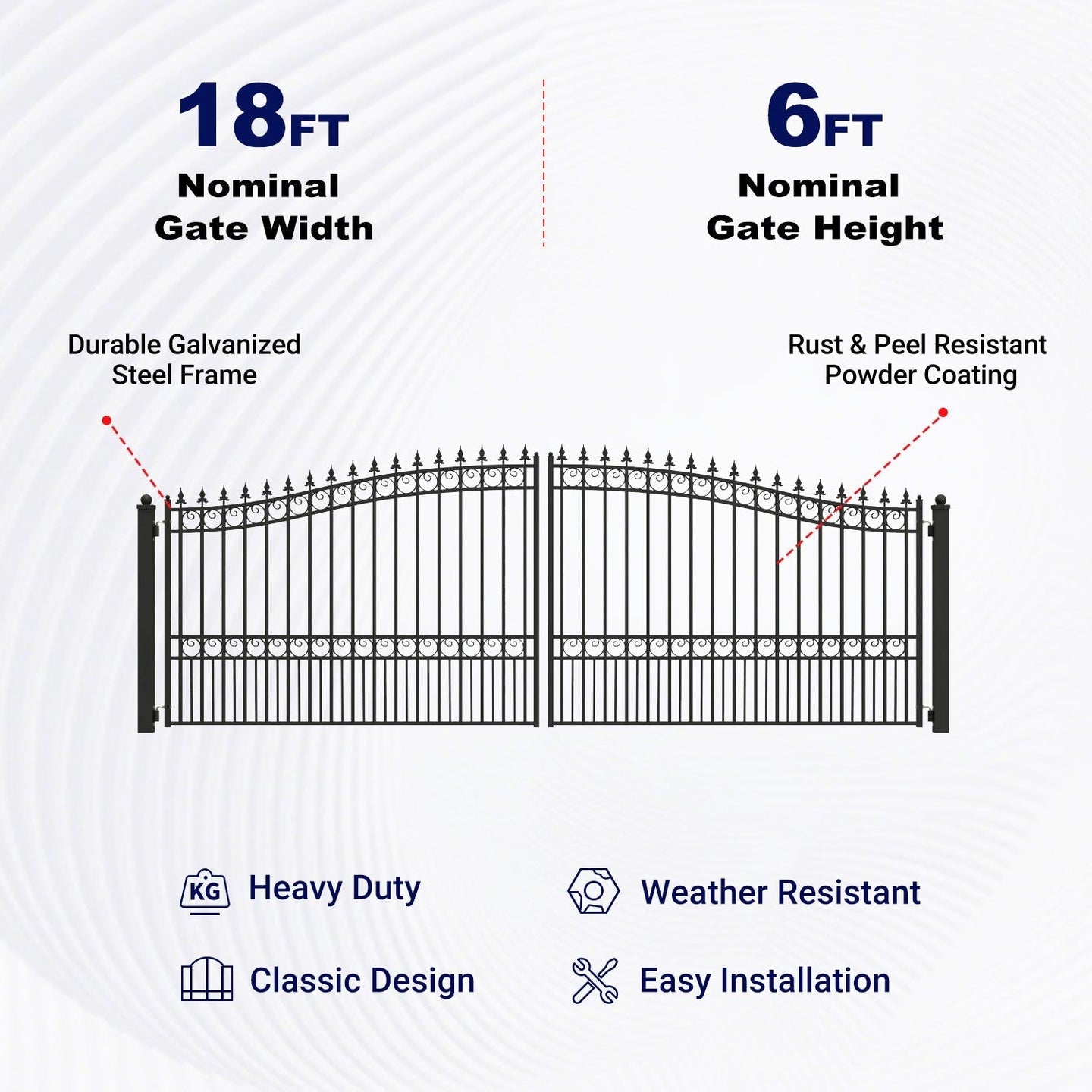 Greatbear 18x6 ft Steel Dual Swing Driveway Gate - LONDON Style - Serenity Provision