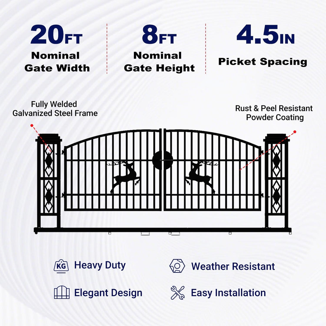 Greatbear 20x8 ft Dual Swing Driveway Gate with Ornamental Posts - Serenity Provision