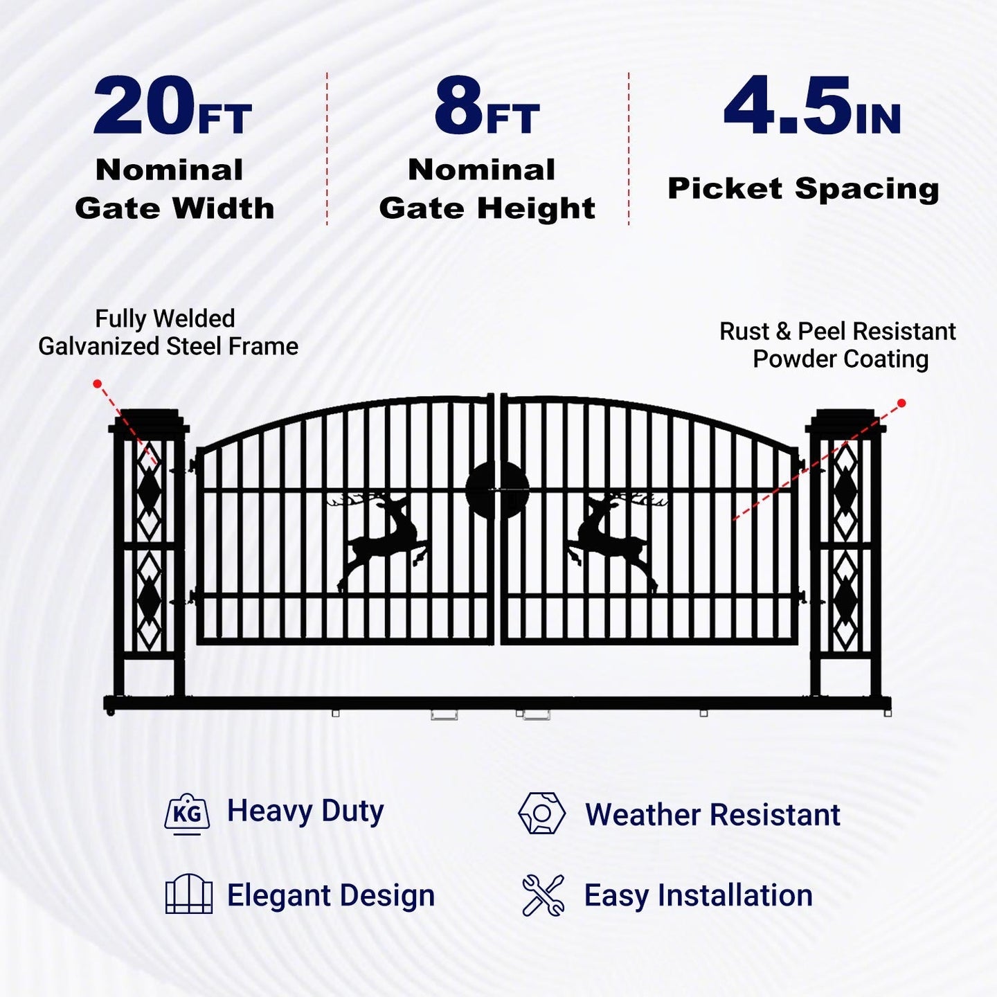 Greatbear 20x8 ft Dual Swing Driveway Gate with Ornamental Posts - Serenity Provision